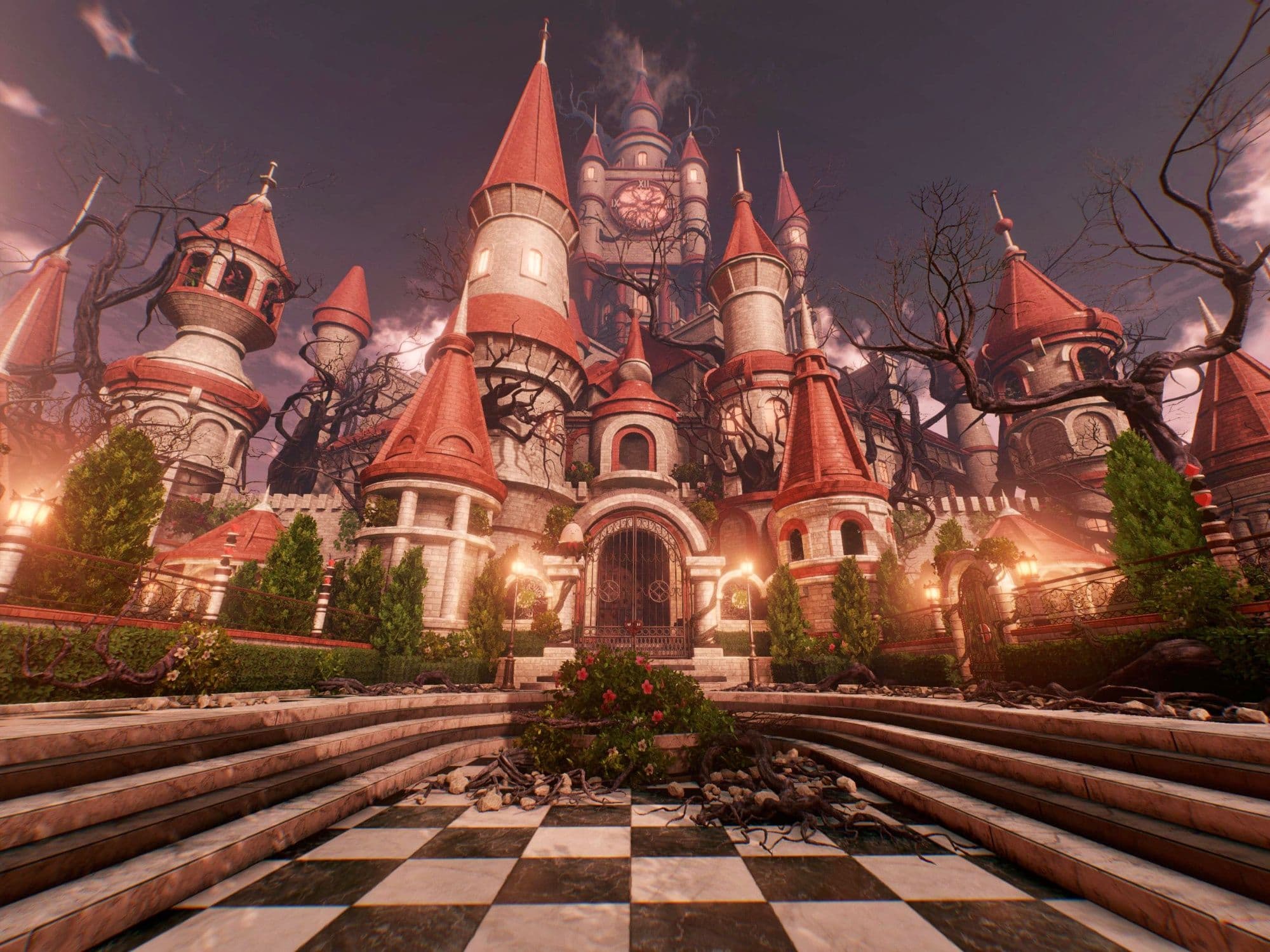 VR Alice: Discover a fantastic castle with fairy-tale towers in a mysterious setting.