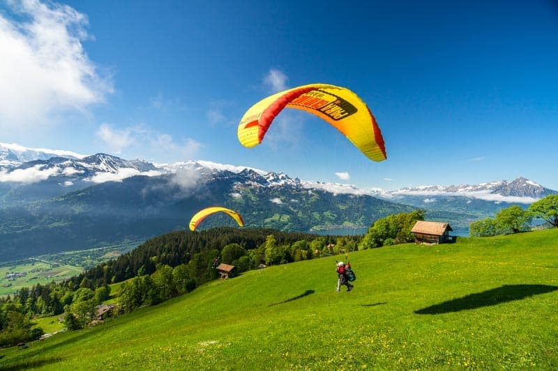 Beatenberg paragliding tandem in summer from Interlaken