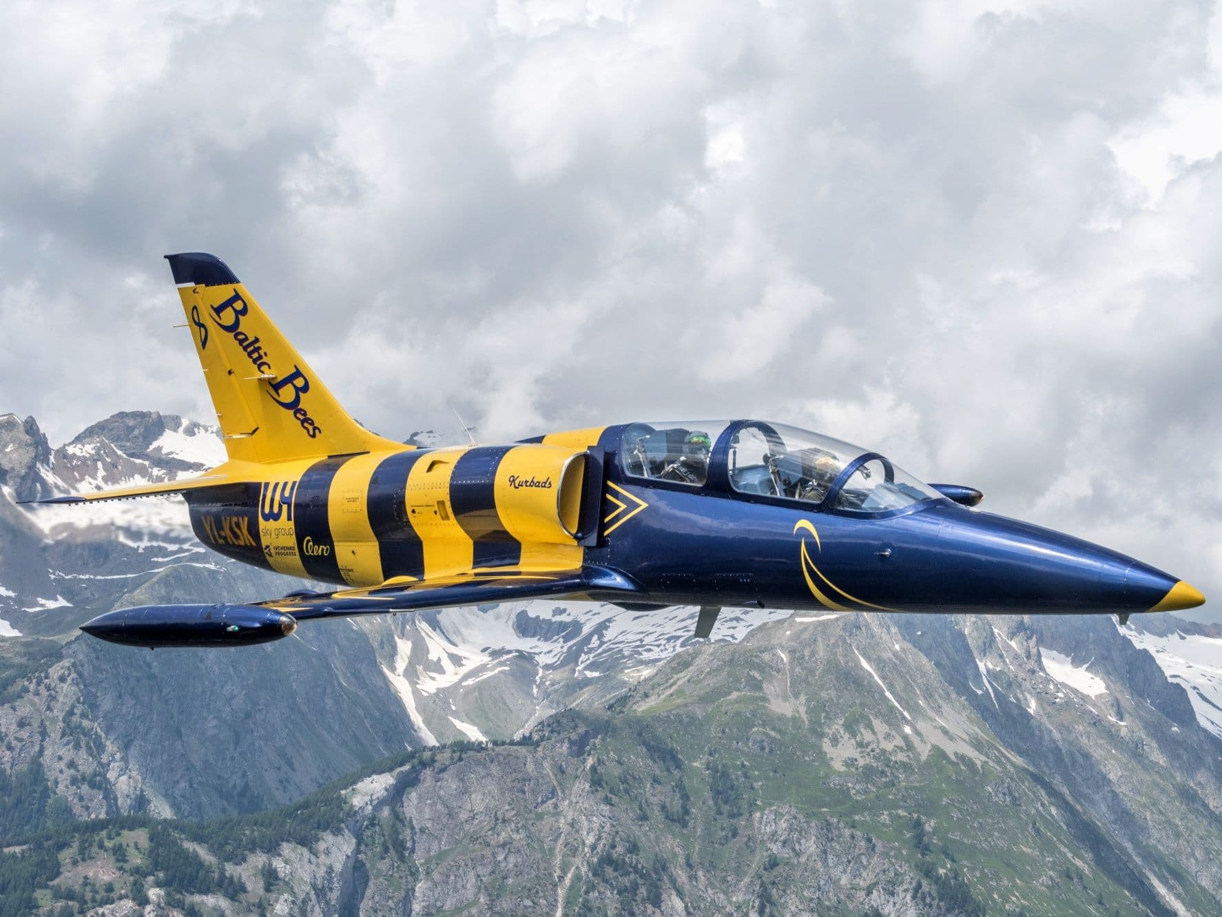 L-39 Albatros jet flight in the Alps from Sion