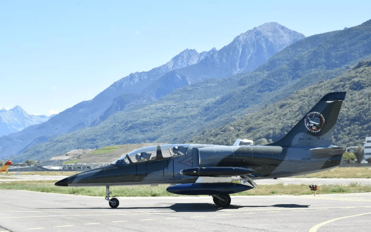 L-39 jet flight in the Alps from Aosta IT